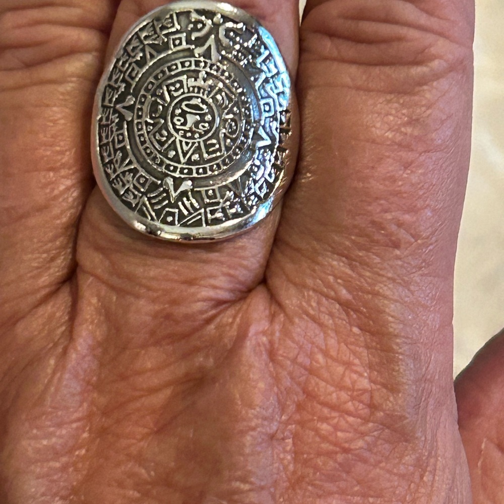 Silver Aztec Calendar Ring